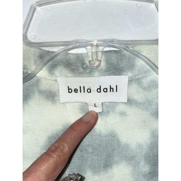 Bella Dahl 100% Linen Top Tie Dye Button Down Shirt Raw Fringe Hem Watercolor L - Picture 10 of 16